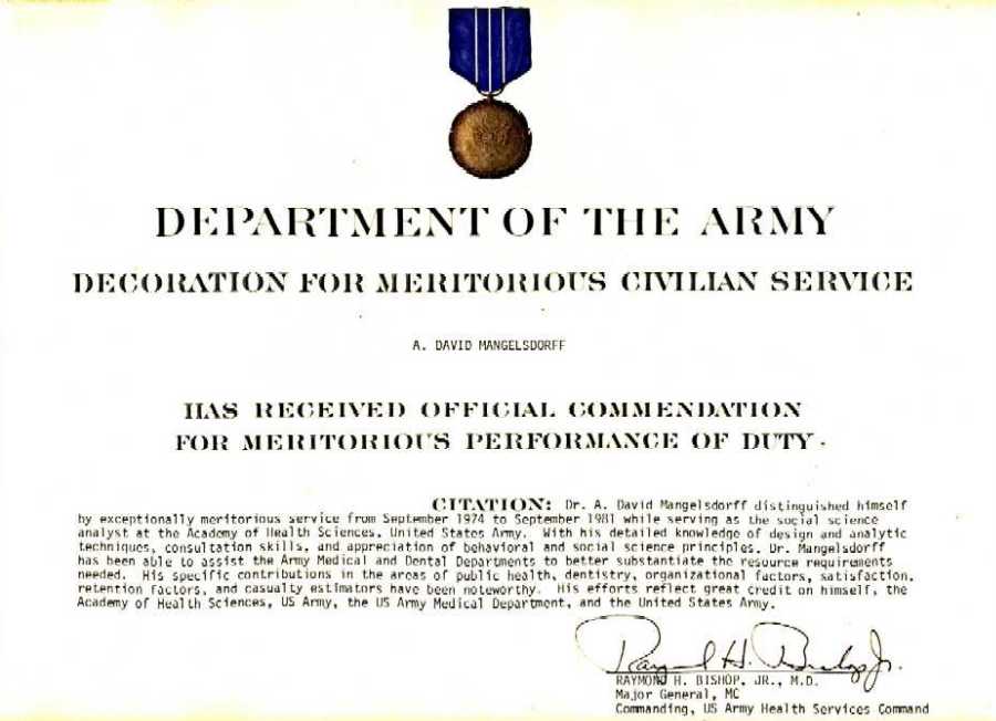 Decoration for Meritorious Civilian Service medal citation