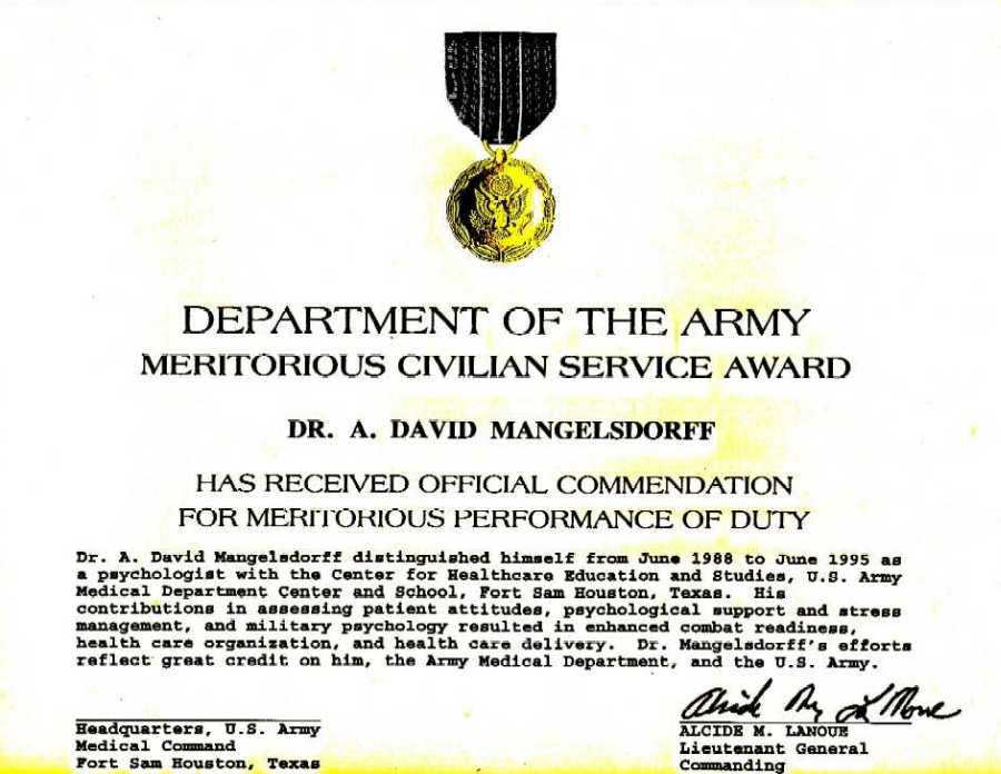 Decoration for Meritorious Civilian Service medal citation