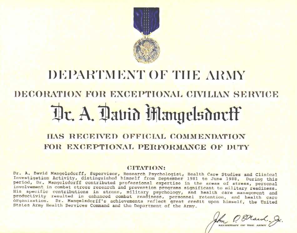 Decoration for Exceptional Civilian Service medal citation
