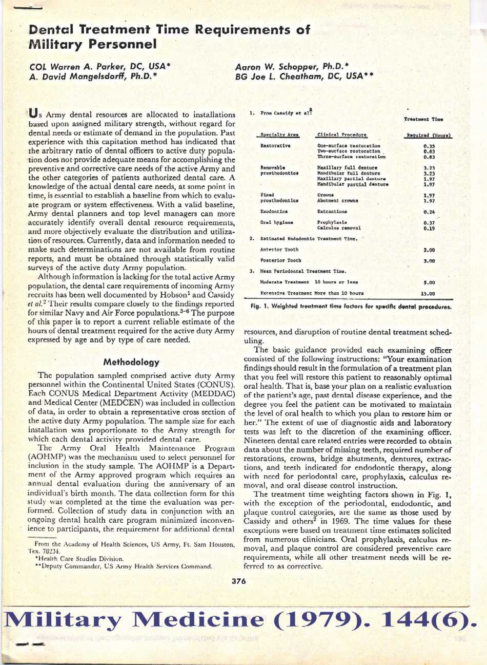 Military Medicine (1979): Dental treatment time requirements of military personnel