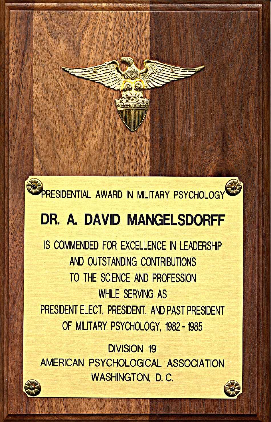 American Psychological Association, Division of Military Psychology Presidential Award 